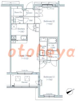 楽器ピアノ可相談 の 賃貸物件 2LDK 25.3万円の図面１