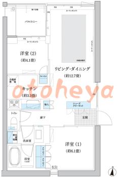 楽器ピアノ可相談 の 賃貸物件 2LDK 21.6万円の図面１