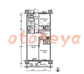 楽器ピアノ可相談 の 賃貸物件 2LDK 21.4万円の図面１