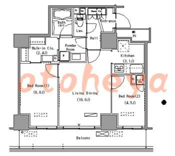 楽器ピアノ可相談 の 賃貸物件 2LDK 27.3万円の図面１