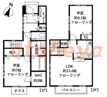 楽器ピアノ可相談 の 賃貸物件 2LDK 20.5万円の図面１