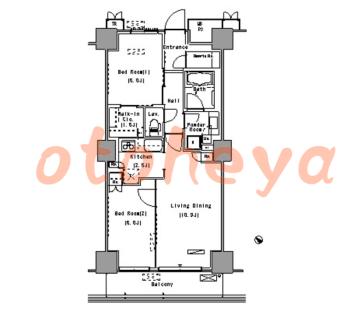 楽器ピアノ可相談 の 賃貸物件 2LDK 26.6万円の図面１