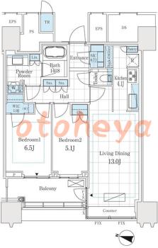楽器ピアノ可相談 の 賃貸物件 2LDK 45.4万円の図面１