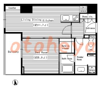 楽器ピアノ可相談 の 賃貸物件 1LDK 16.6万円の図面１