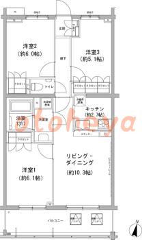 楽器ピアノ可相談 の 賃貸物件 3LDK 22.9万円の図面１