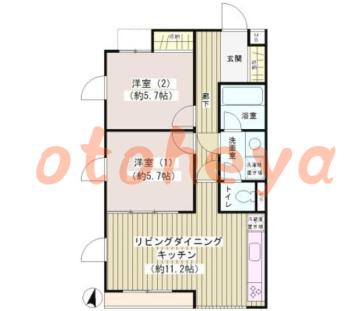 楽器ピアノ可相談 の 賃貸物件 2LDK 17万円の図面１