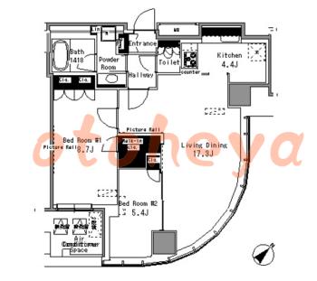 楽器ピアノ可相談 の 賃貸物件 2LDK 45.4万円の図面１