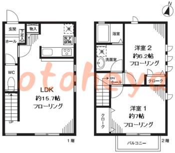 楽器ピアノ可相談 の 賃貸物件 2LDK 12.2万円の図面１