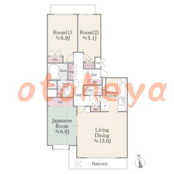 楽器ピアノ可相談 の 賃貸物件 3LDK 15.9万円の図面１