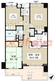 楽器ピアノ可相談 の 賃貸物件 3LDK 21.5万円の図面１