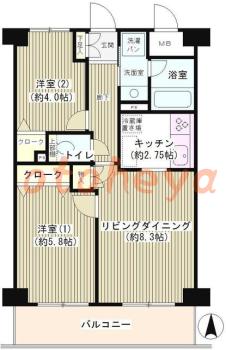 楽器ピアノ可相談 の 賃貸物件 2LDK 13.4万円の図面１
