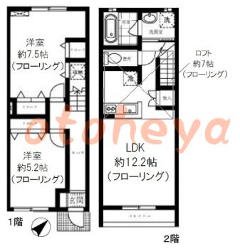 楽器ピアノ可相談 の 賃貸物件 2LDK 15.8万円の図面１