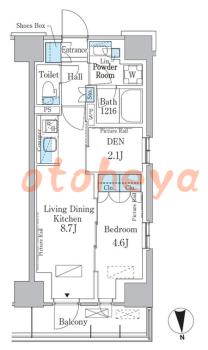 楽器ピアノ可相談 の 賃貸物件 1LDK 19.4万円の図面１