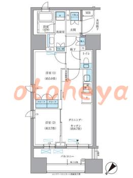 楽器ピアノ可相談 の 賃貸物件 2DK 27.1万円の図面１