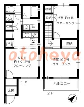 楽器ピアノ可相談 の 賃貸物件 2LDK 22.5万円の図面１