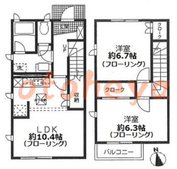 楽器ピアノ可相談 の 賃貸物件 2LDK 9.5万円の図面１