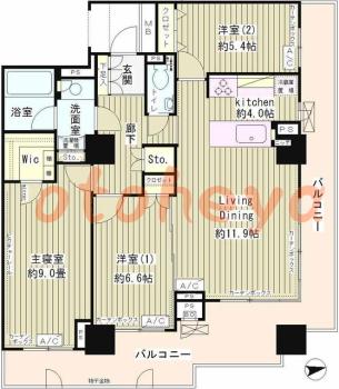 楽器ピアノ可相談 の 賃貸物件 3LDK 59.5万円の図面１
