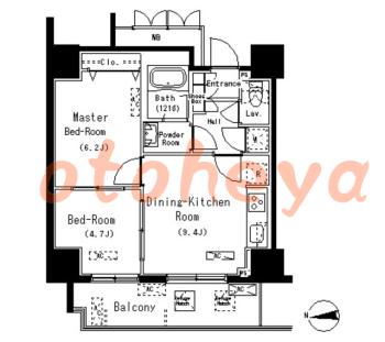 楽器ピアノ可相談 の 賃貸物件 2DK 21.4万円の図面１