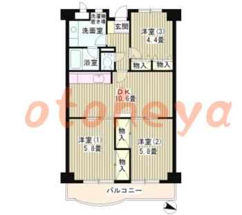 楽器ピアノ可相談 の 賃貸物件 3LDK 15.7万円の図面１