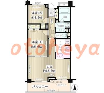 楽器ピアノ可相談 の 賃貸物件 2LDK 19.4万円の図面１