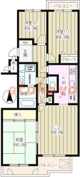 楽器ピアノ可相談 の 賃貸物件 3LDK 18.4万円の図面１