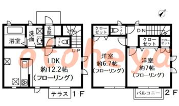 楽器ピアノ可相談 の 賃貸物件 2LDK 12.4万円の図面１