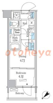 楽器ピアノ可相談 の 賃貸物件 1DK 11.7万円の図面１