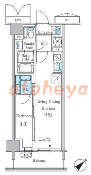 楽器ピアノ可相談 の 賃貸物件 1LDK 16.3万円の図面１
