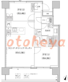 楽器ピアノ可相談 の 賃貸物件 2LDK 28.7万円の図面１