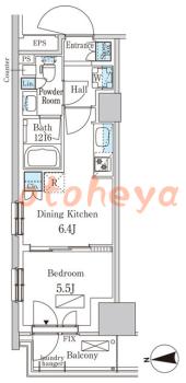 楽器ピアノ可相談 の 賃貸物件 1DK 13.5万円の図面１