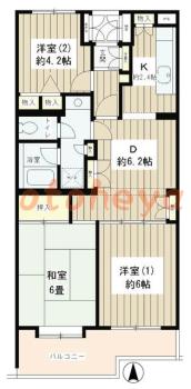 楽器ピアノ可相談 の 賃貸物件 3DK 17万円の図面１