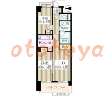 楽器ピアノ可相談 の 賃貸物件 2DK 13.1万円の図面１