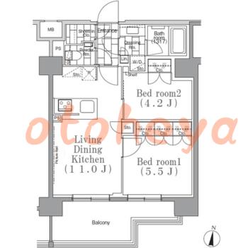 楽器ピアノ可相談 の 賃貸物件 2LDK 22万円の図面１