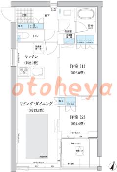 楽器ピアノ可相談 の 賃貸物件 2LDK 22.5万円の図面１