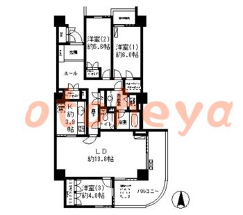楽器ピアノ可相談 の 賃貸物件 3LDK 27.4万円の図面１