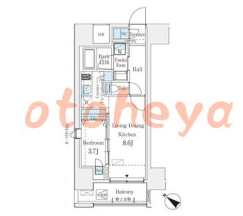 楽器ピアノ可相談 の 賃貸物件 1LDK 18.7万円の図面１