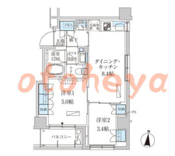 楽器ピアノ可相談 の 賃貸物件 2DK 17.2万円の図面１