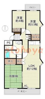 楽器ピアノ可相談 の 賃貸物件 3LDK 12.2万円の図面１