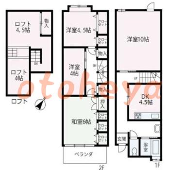 楽器ピアノ可相談 の 賃貸物件 4DK 13万円の図面１
