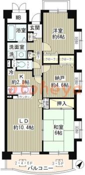 楽器ピアノ可相談 の 賃貸物件 2LDK 15.5万円の図面１