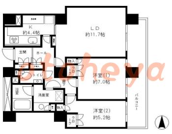 楽器ピアノ可相談 の 賃貸物件 2LDK 31.4万円の図面１