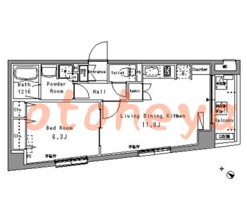 楽器ピアノ可相談 の 賃貸物件 1LDK 17.2万円の図面１
