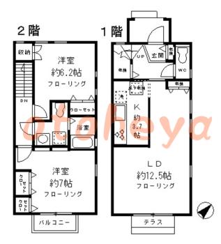 楽器ピアノ可相談 の 賃貸物件 2LDK 20.5万円の図面１