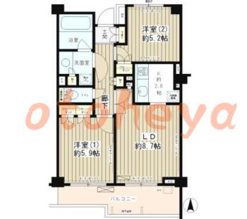 楽器ピアノ可相談 の 賃貸物件 2LDK 17.7万円の図面１