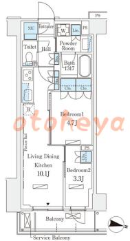 楽器ピアノ可相談 の 賃貸物件 2LDK 18.9万円の図面１