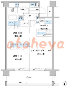 楽器ピアノ可相談 の 賃貸物件 2LDK 22.6万円の図面１