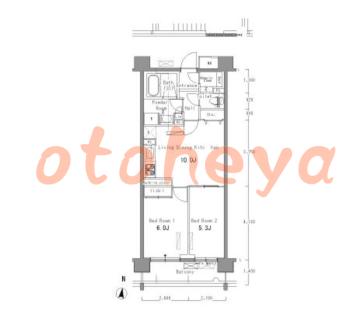 楽器ピアノ可相談 の 賃貸物件 2LDK 19.4万円の図面１