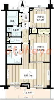 楽器ピアノ可相談 の 賃貸物件 2LDK 18万円の図面１
