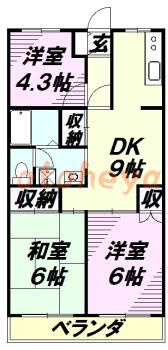 楽器ピアノ可相談 の 賃貸物件 3DK 8万円の図面１