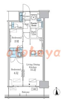 楽器ピアノ可相談 の 賃貸物件 2LDK 23.4万円の図面１